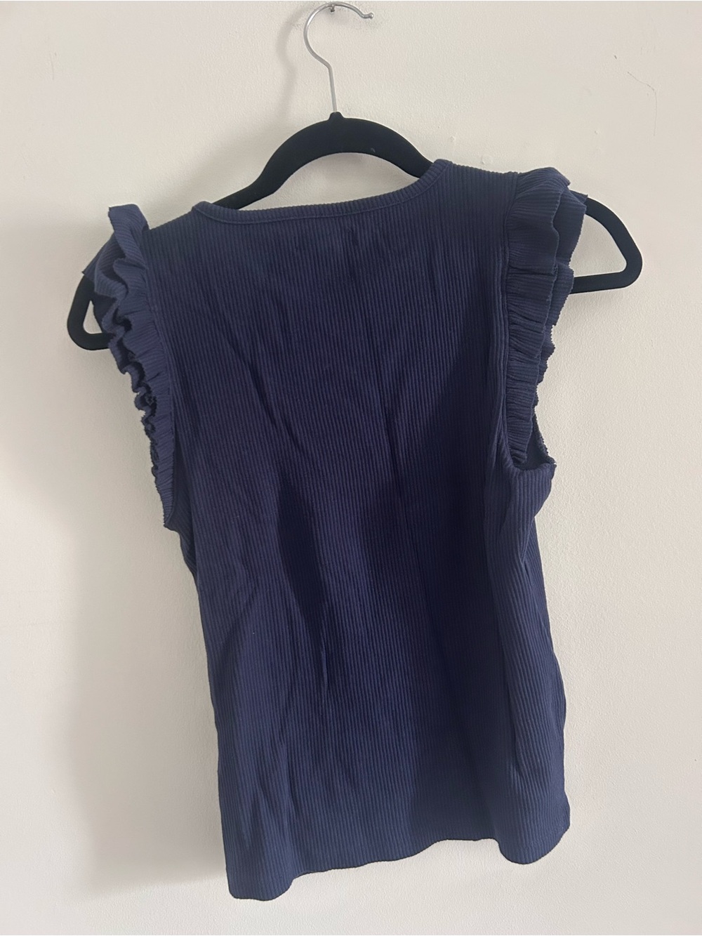 J. Crew Navy Ribbed Ruffle Sleeve Tank - Picture 5 of 9